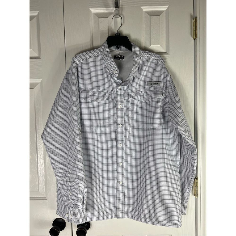 Habit Mens Button Up Vented Fishing Camp Casual Shirt Size Large